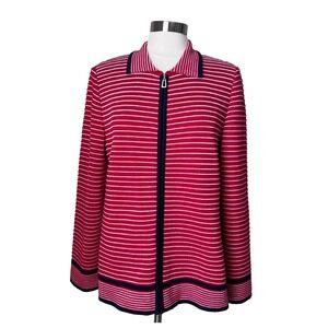 EVA POLINI Couture Women's Vintage Striped Zip Up Cardigan Sweater Jacket Large